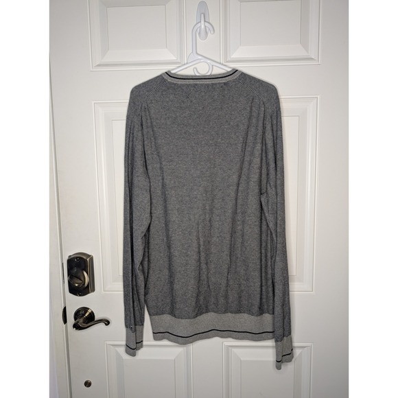 Tommy Hilfiger Men's XXL Gray Blue Finely Striped 100% Cotton Sweater - Picture 3 of 6